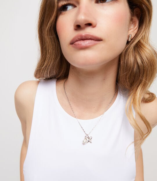 Short link chain charm necklace, Silver, large